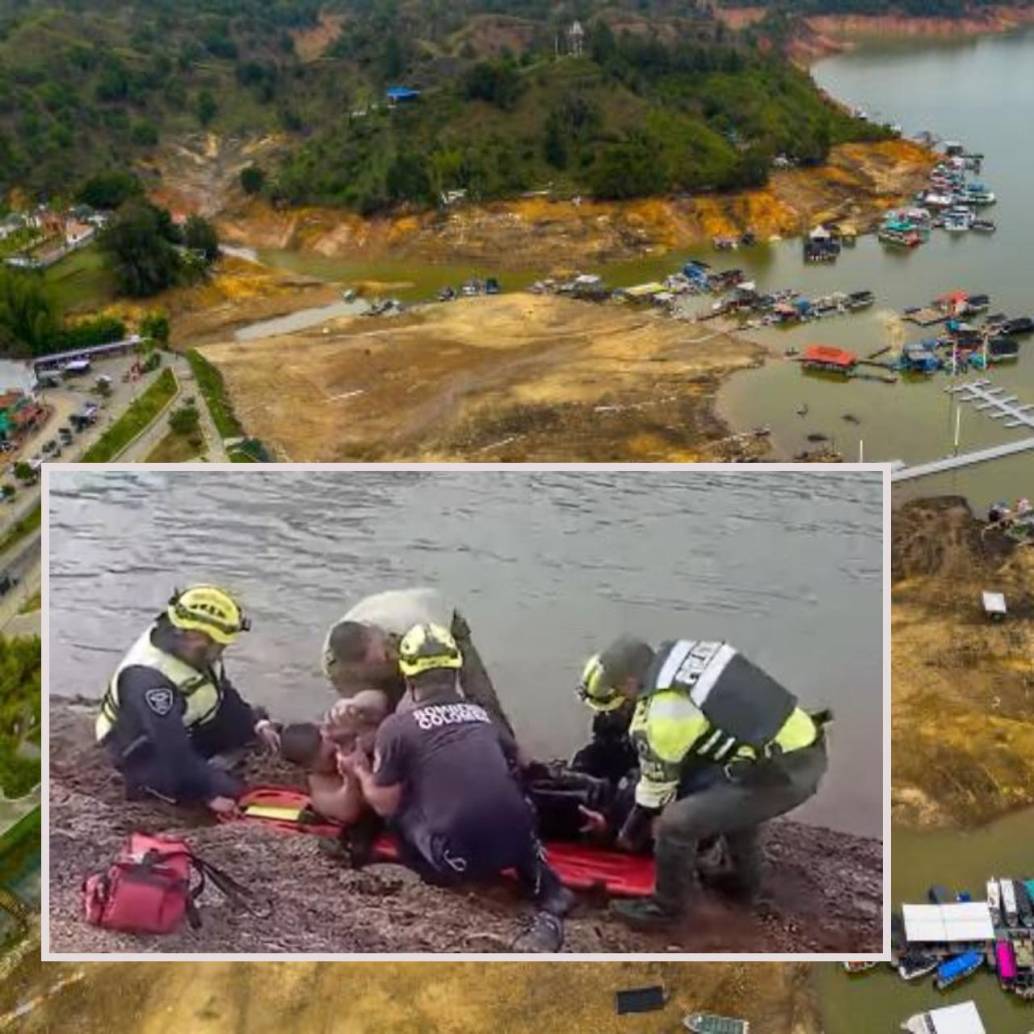 El hombre fue rescatado por los policías de una patrulla fluvial. FOTO: Cortesía y EL COLOMBIANO