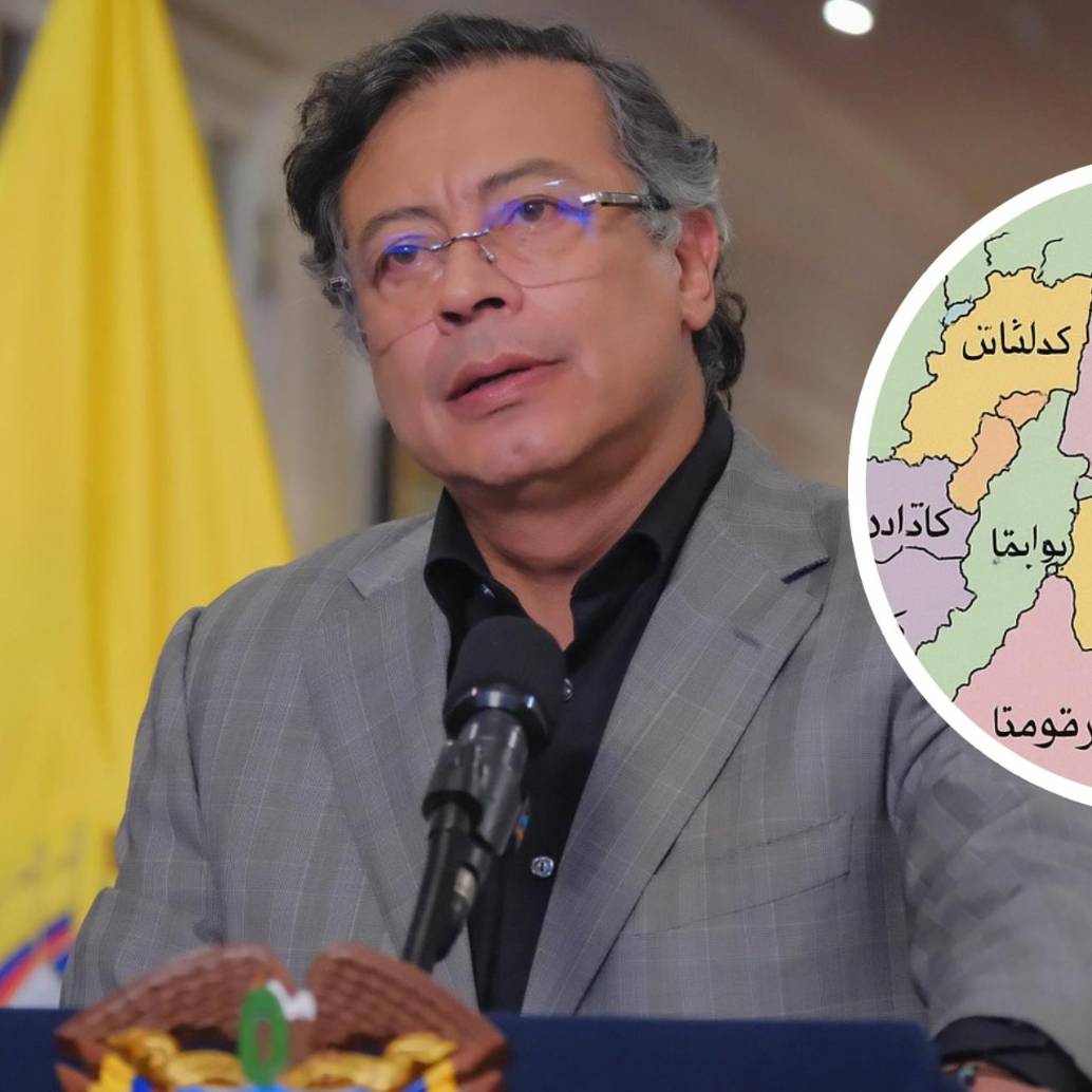 Con un mapa de Colombia con los departamentos en idioma árabe, usuarios en redes sociales le siguen reclamando al presidente Petro su desconexión con la situación del país. FOTO: Tomada redes sociales @infopresidencia y @davidcancino