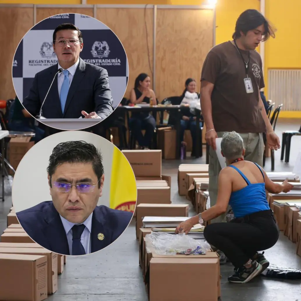 Proceso de escrutinio en todo el país. En la foto, arriba: Hernán Penagos, registrador Nacional; abajo: Cristian Quiroz, presidente del CNE FOTO Colprensa