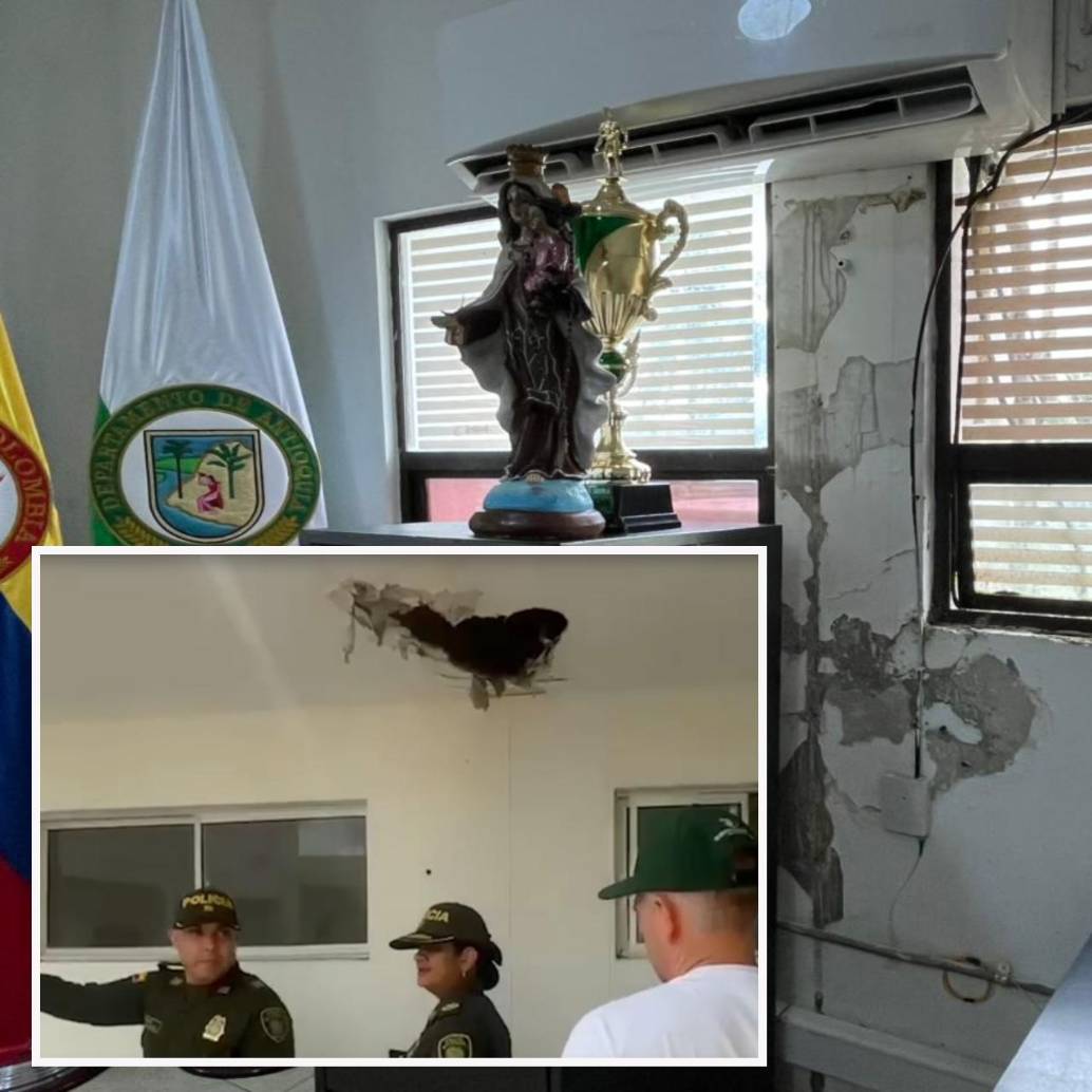 Adelante, uno de los boquetes en una de las estaciones de Policía del departamento. Atrás, las humedades que aquejan otra de las dependencias. FOTO: Cortesía