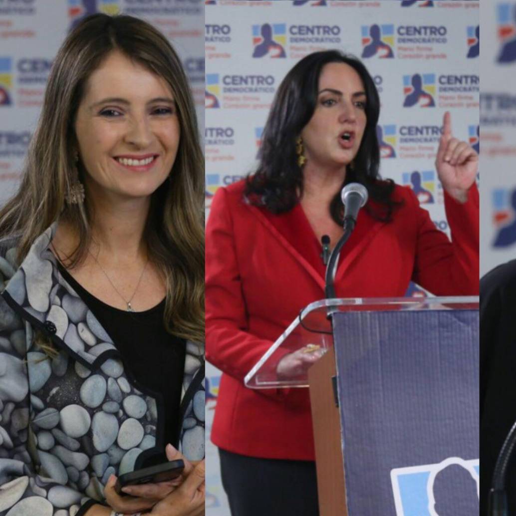 Paloma Valencia, María Fernanda Cabal y Paola Holguín son las tres congresistas que junto a Andrés Guerra y Miguel Uribe Londoño buscan el aval del Centro Democrático para aspirar a la Presidencia en el 2026. Fotos: Colprensa