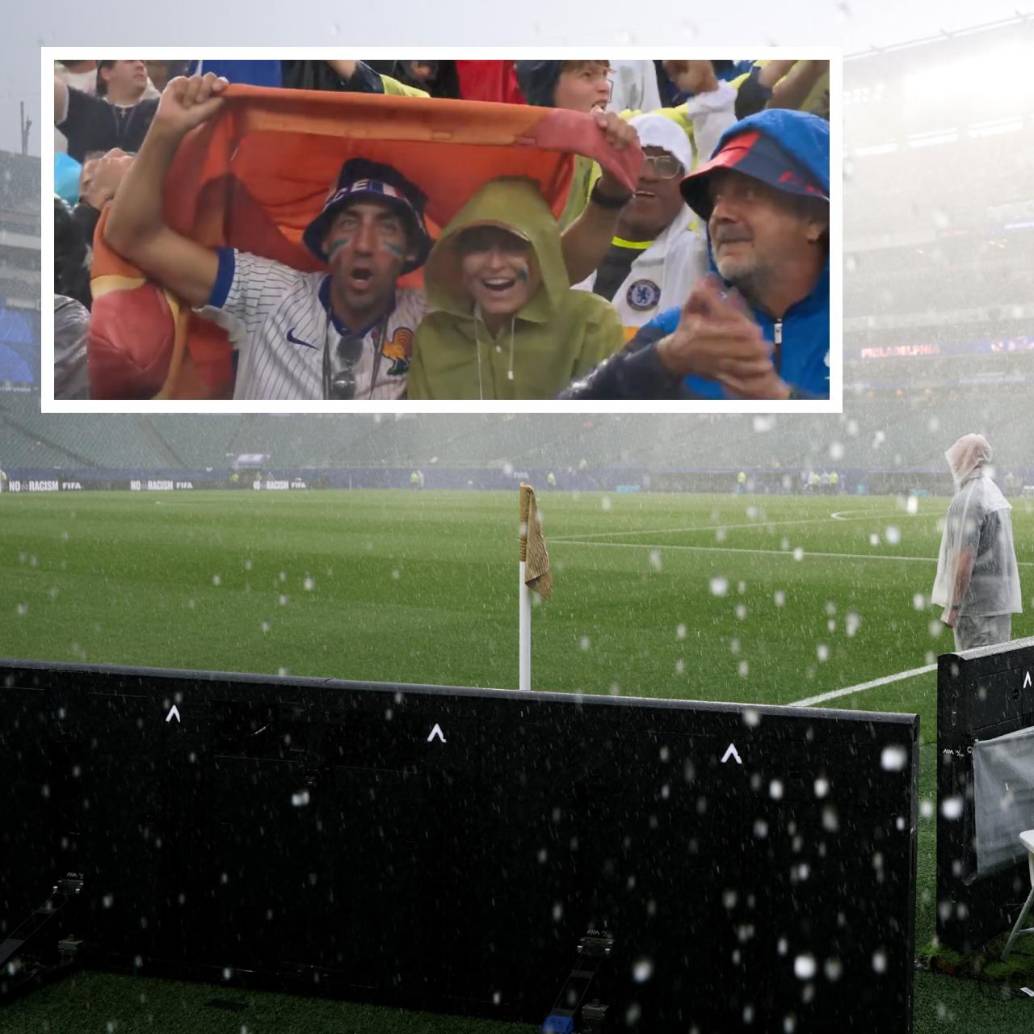 Al finalizar el primer tiempo, el partido fue suspendido debido a las complicadas condiciones meteorológicas en el estado de Pensilvania. Autoridades de la Fifa y comisiones arbitrales estudian si el partido se podrá reanudar. FOTO: AFP y captura de video de redes sociales @Dsports