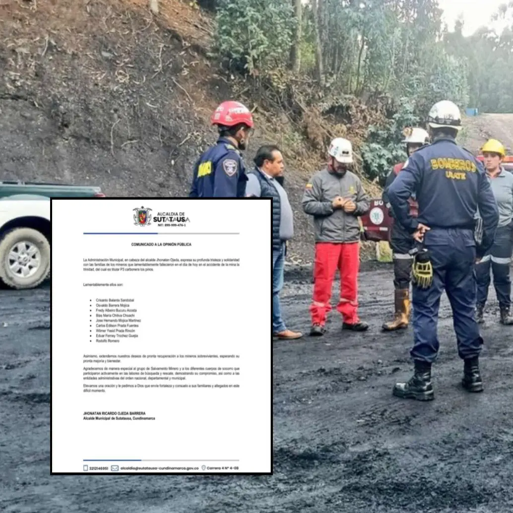 Las autoridades confirmaron las identidades de los nueve mineros que fallecieron luego de quedar atrapados en un socavón en Sutatausa, Cundinamarca. Fotos: Redes sociales y Alcaldía Sutatausa