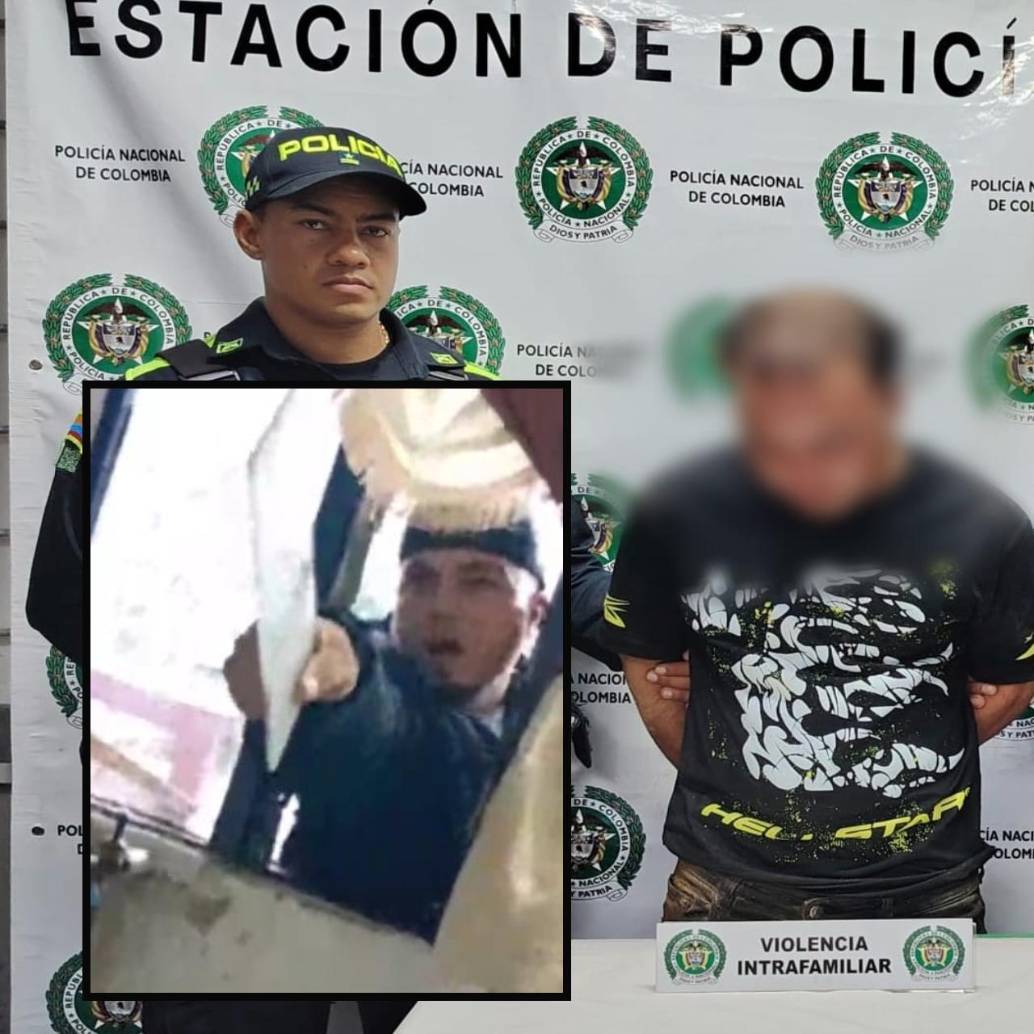 Adelante, el hombre grabado profiriendo amenazas de muerte. Atrás, el mismo sujeto tras su captura. FOTO: Cortesía e imagen tomada de redes.