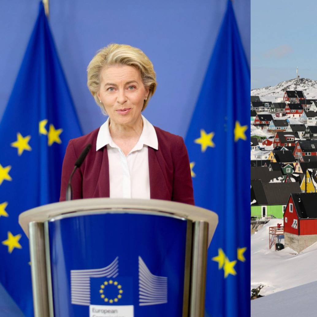 La presidenta de la Comisión Europea, Ursula von der Leyen, manifestó que la UE estará unida para responder a las amenazas de Trump y su deseo de apoderarse de Groenlandia. Fotos: Getty Images y Xinhua