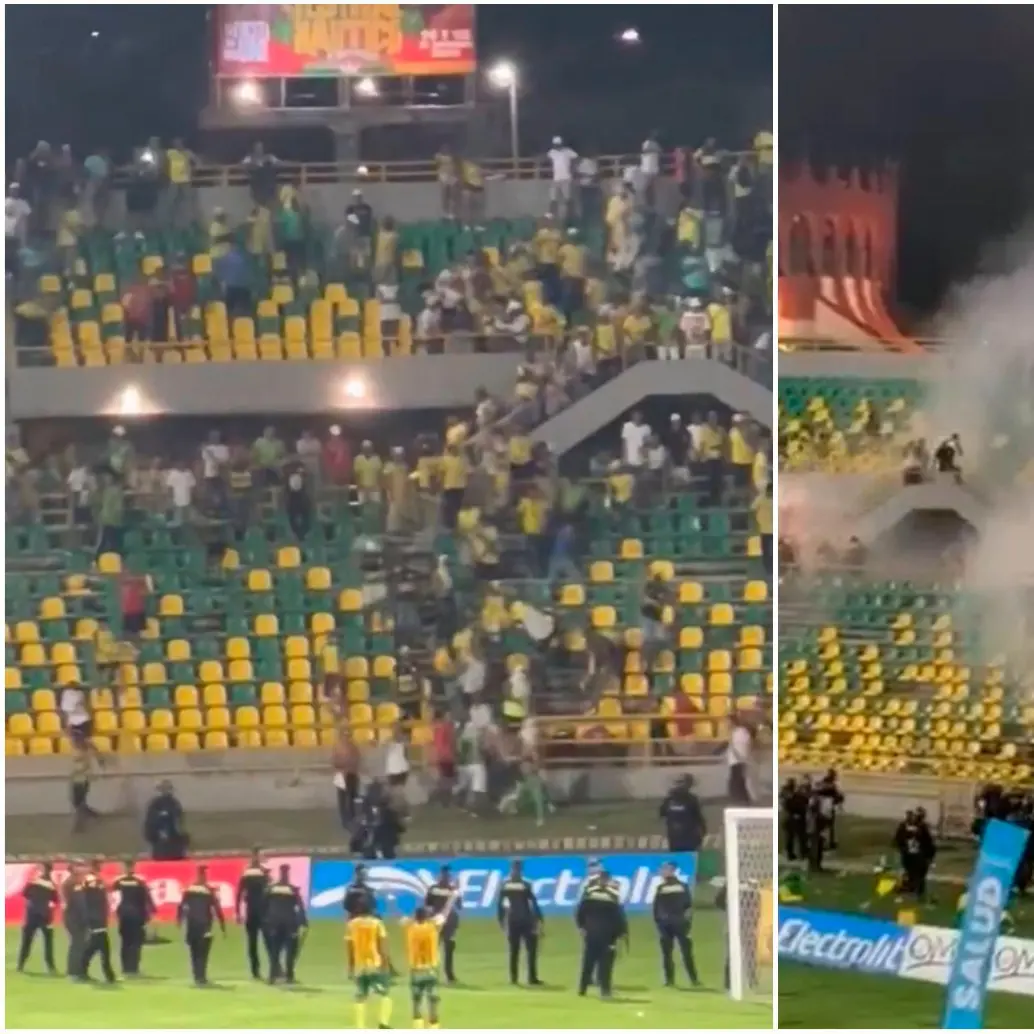 Los hechos violentos se originaron en la tribuna sur del estadio Jaime Morón. FOTOS: Capturas de video
