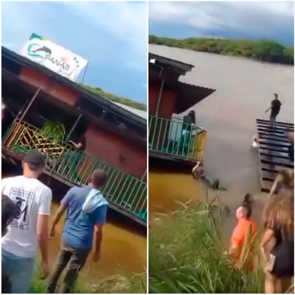 Los clientes, que se encontraban en el gastrobar, buscaron desesperadamente salir de la embarcación mientras esta se hundía. FOTOS: Captura de video