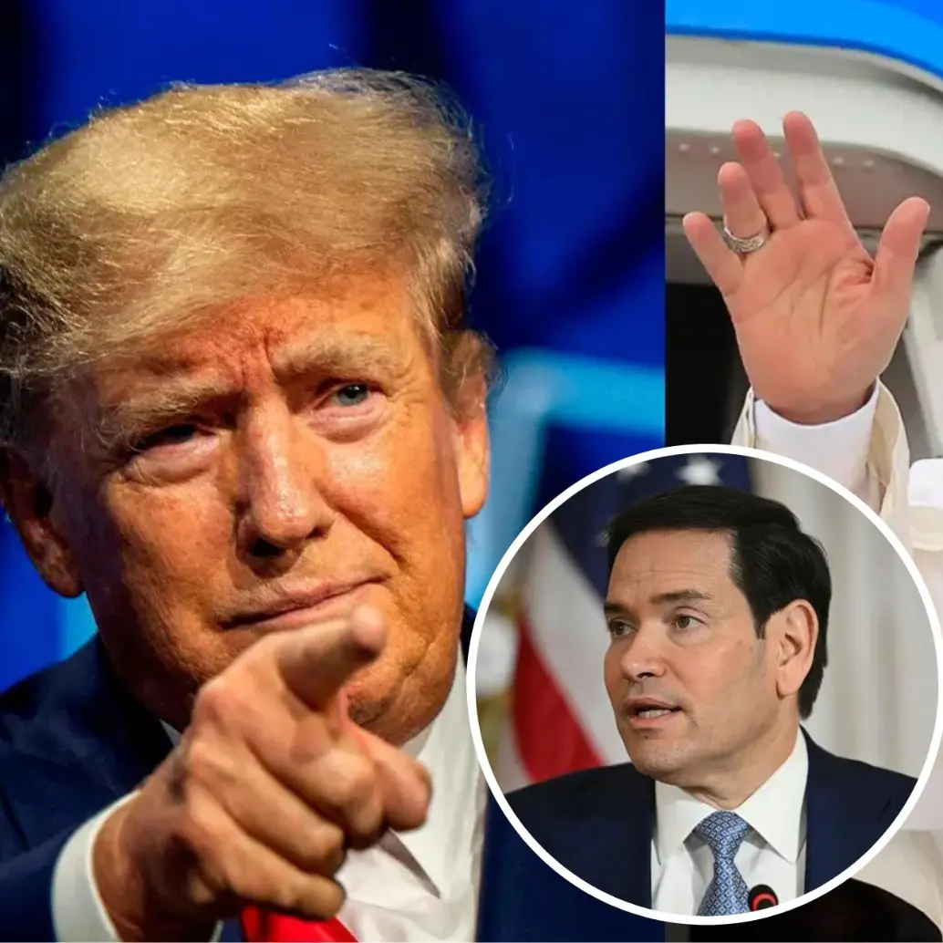 El presidente de Estados Unidos, Donald Trump, y el papa Leín XIV. En la foto detalle, Marco Rubio. Fotos: AFP - Getty
