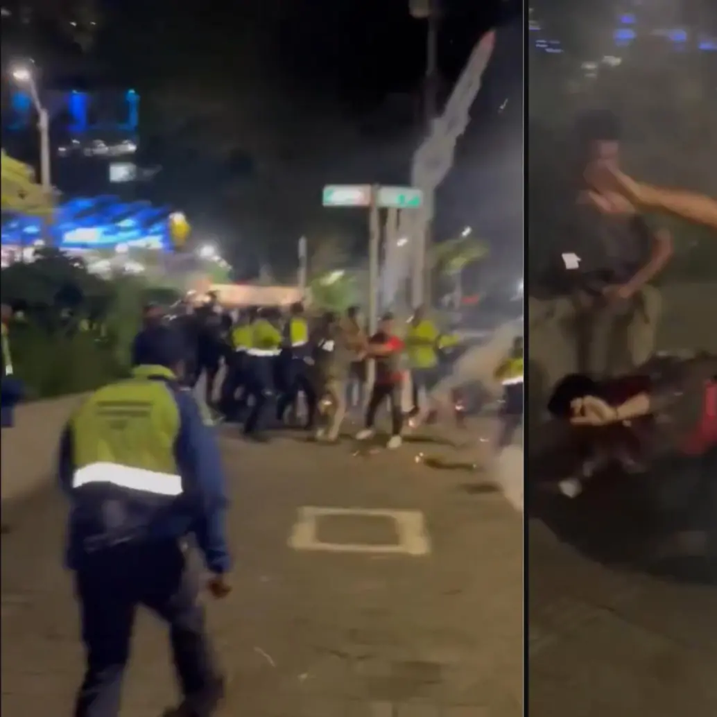 Enfrentamiento entre manifestantes y funcionarios de la secretaría de Seguridad y Convivencia. FOTOS: CAPTURA VIDEO