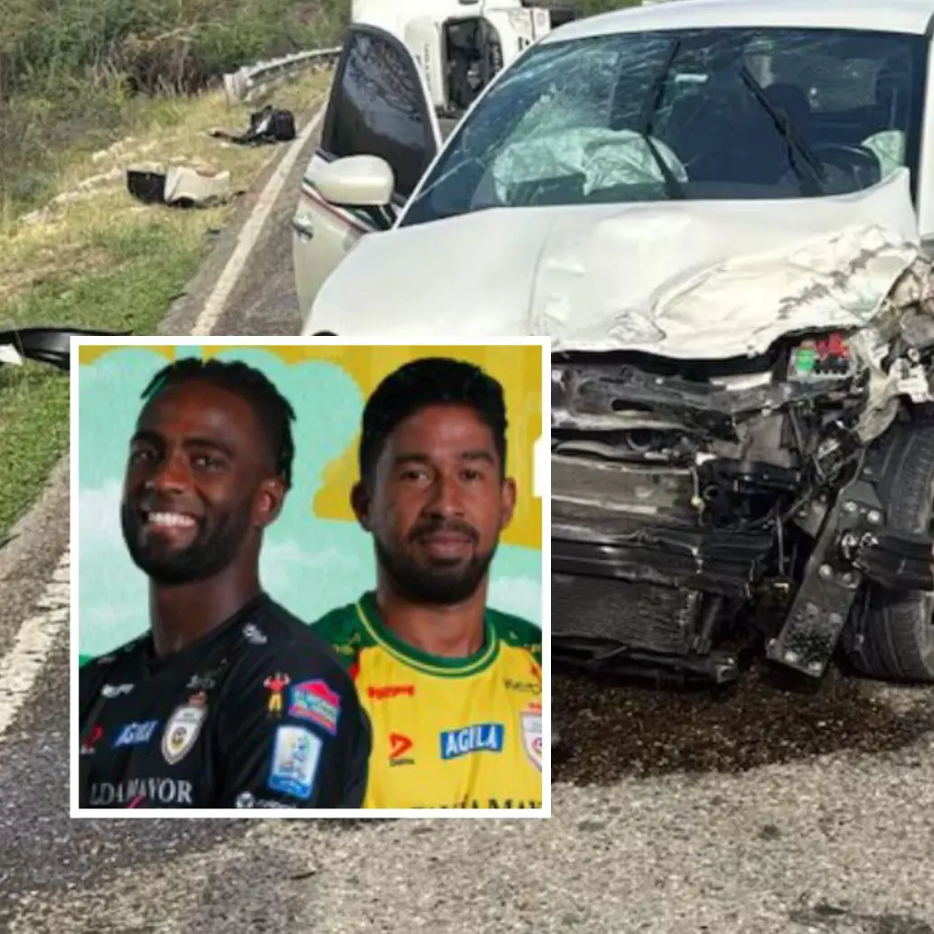 Christian Marrugo y Carlos Mosquera sufrieron un accidente de tránsito mientras iban a entrenar con el Real Cartagena. Ambos salieron ilesos del siniestro. Fotos: Real Cartagena y redes sociales