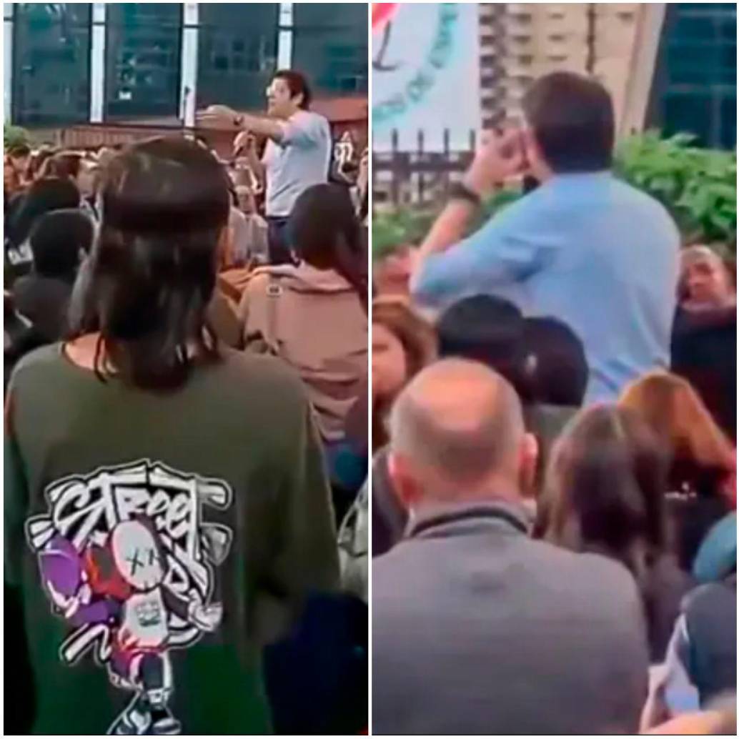 Momento en el que el menor de edad dispara contra el senador y precandidato presidencial Miguel Uribe Turbay en el barrio Modelia, de Bogotá. FOTO: Capturas de video