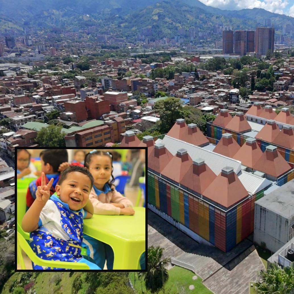 Adelante, uno de los niños beneficiarios. Atrás ,uno de los CDI en Itagüí. FOTO: Cortesía