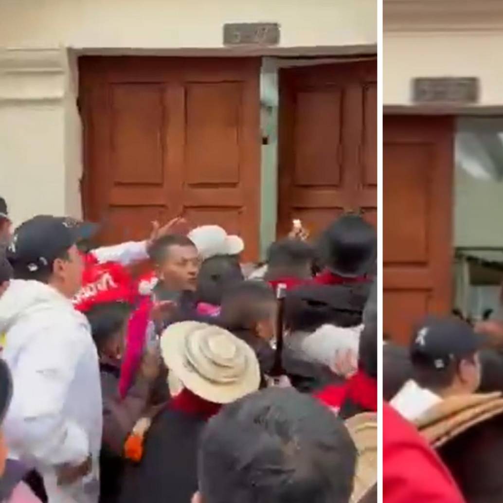 Integrantes de la Minga intentaron entrar a la fuerza a la sede de la Cancillería en Bogotá. Foto: Captura de video/Redes Sociales