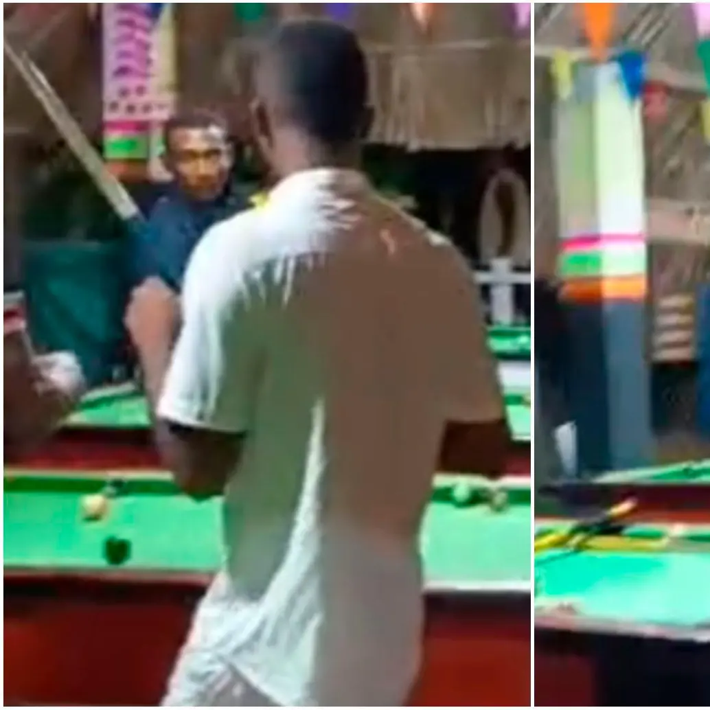 Imágenes del momento de la riña en el billar que desencadenó el homicidio de un hombre en un corregimiento de Coveñas, Sucre. FOTOS: Captura de video 