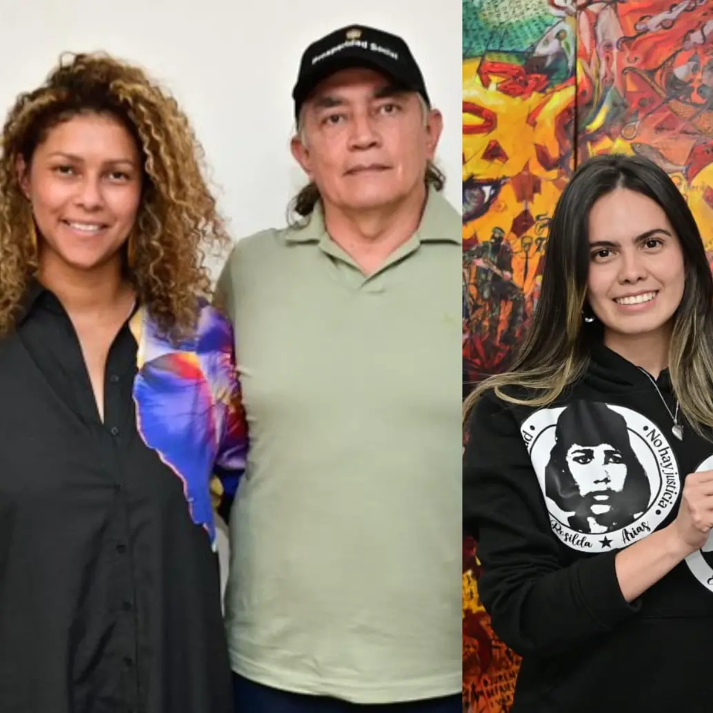 Gustavo Bolívar fue director del Departamento de Prosperidad Social en marzo de 2025. A la izquierda, con Diana Martínez, a la derecha con Jeraldin Vera. Foto: Redes sociales.