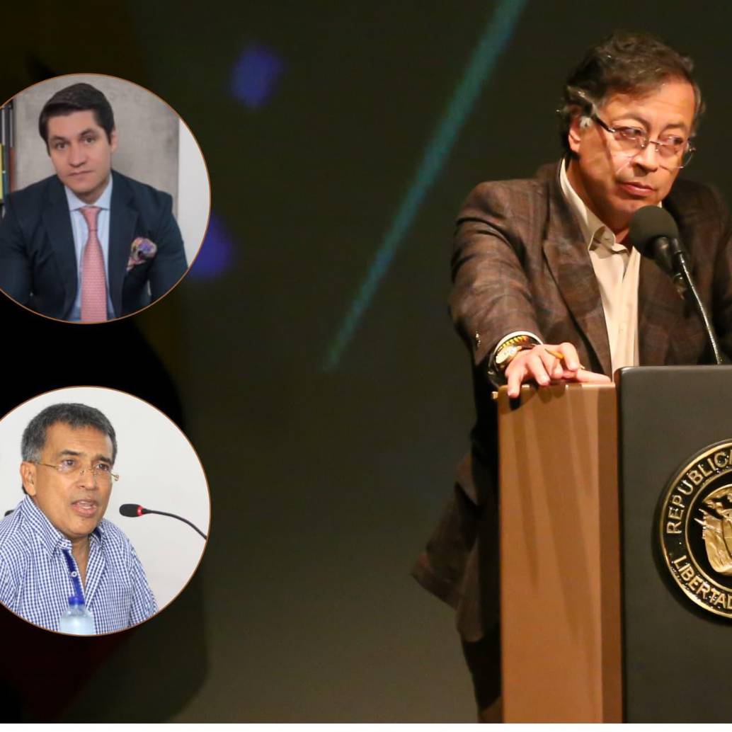 Conjueces: Arriba, Majer Abushihab, abajo, Jorge Iván Acuña Arrieta y el presidente Gustavo Petro. Foto: Colprensa, redes sociales y captura de video