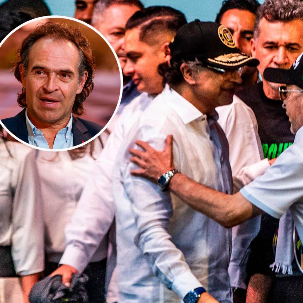 El presidente Gustavo Petro y José Leonardo Muñoz Martínez, alias Douglas, este sábado en Medellín. FOTOS: EL COLOMBIANO