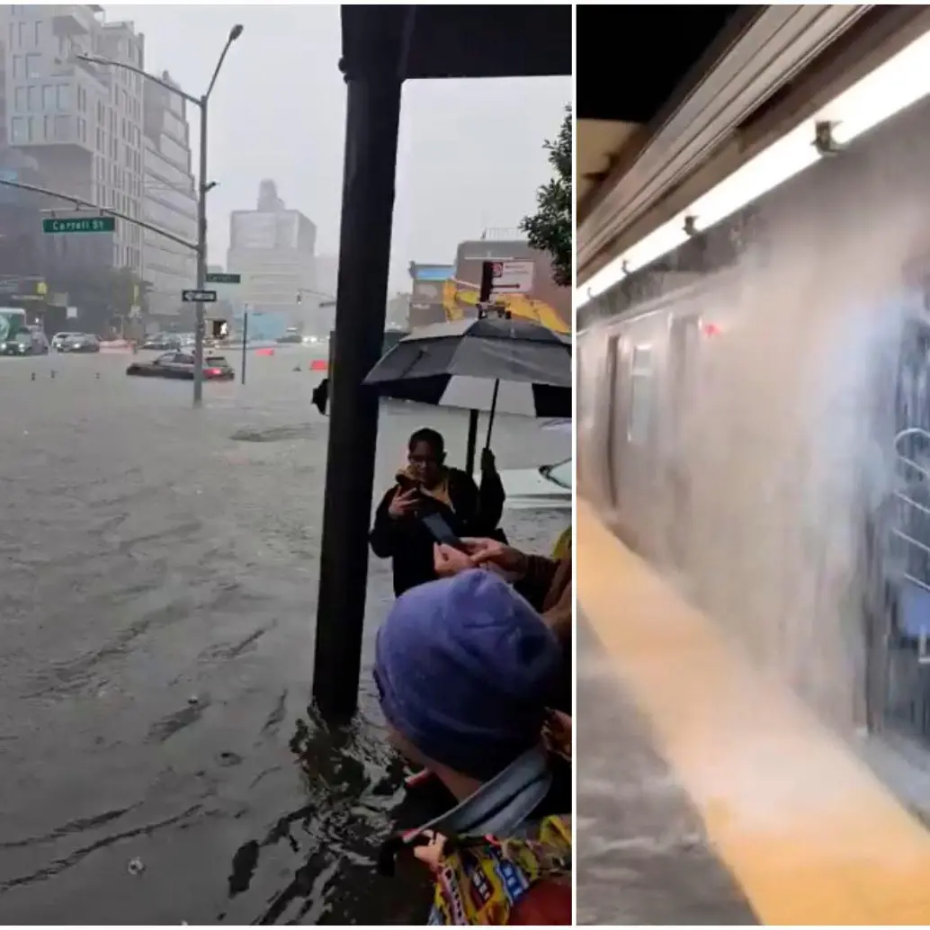 Vías que parecen ríos y el metro subterráneo lleno de “cascadas” es lo que se observa por estos días lluviosos en Nueva York. FOTOS: Capturas de video 