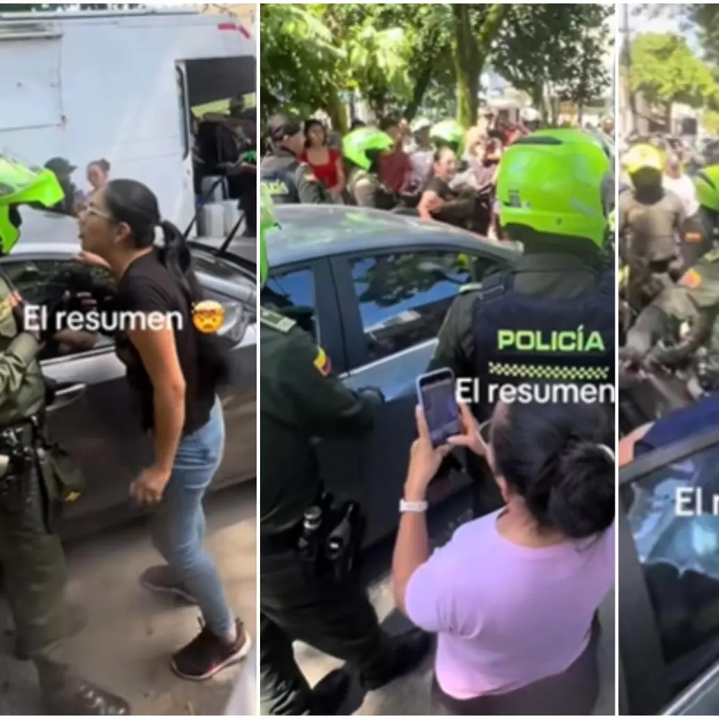 Secuencia de la mujer alegando con los policías tras descubrir al hombre infiel. FOTO: Captura video redes sociales