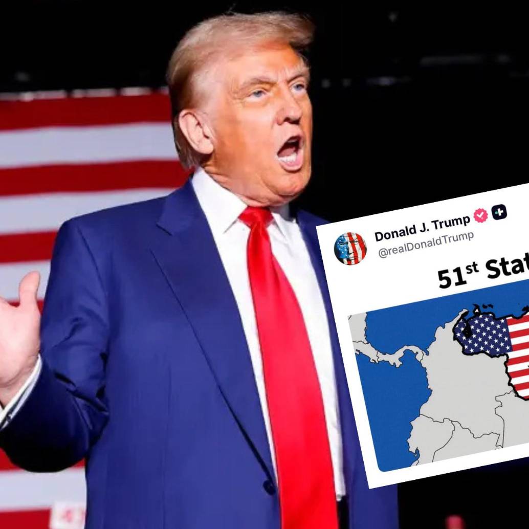La publicación de Trump mostró el mapa venezolano cubierto con la bandera estadounidense y el mensaje “51st State”. Foto: AFP / redes sociales