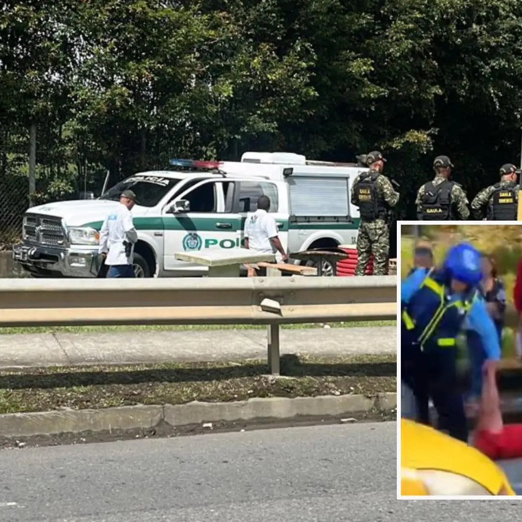 Adelante, captura del presunto pistolero de El Peñol. Atrás, autoridades de Policía atienden homicidio de un hombre en Rionegro. FOTO: Tomadas de redes sociales