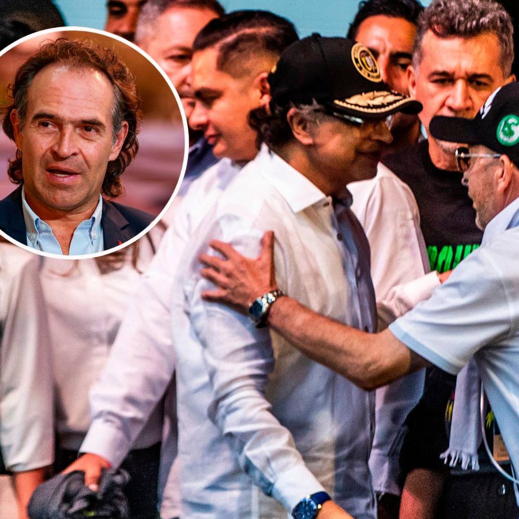 El presidente Gustavo Petro y José Leonardo Muñoz Martínez, alias Douglas, este sábado en Medellín. FOTOS: EL COLOMBIANO