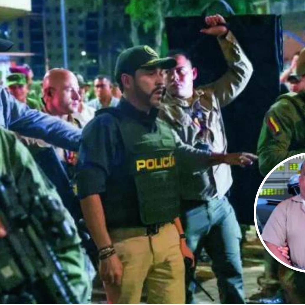 El presidente durante el operativo policial en Cali. Abajo, “Araña” en su acto de extradición. Foto: Alcaldía de Cali/Captura de video.