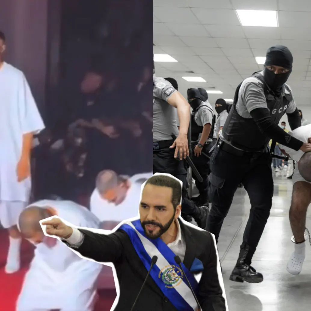 Nayib Bukele respondió al desfile celebrado en la Semana de la Moda en París donde modelos vistieron como presos de El Salvador. Fotos: Getty Images y captura de video