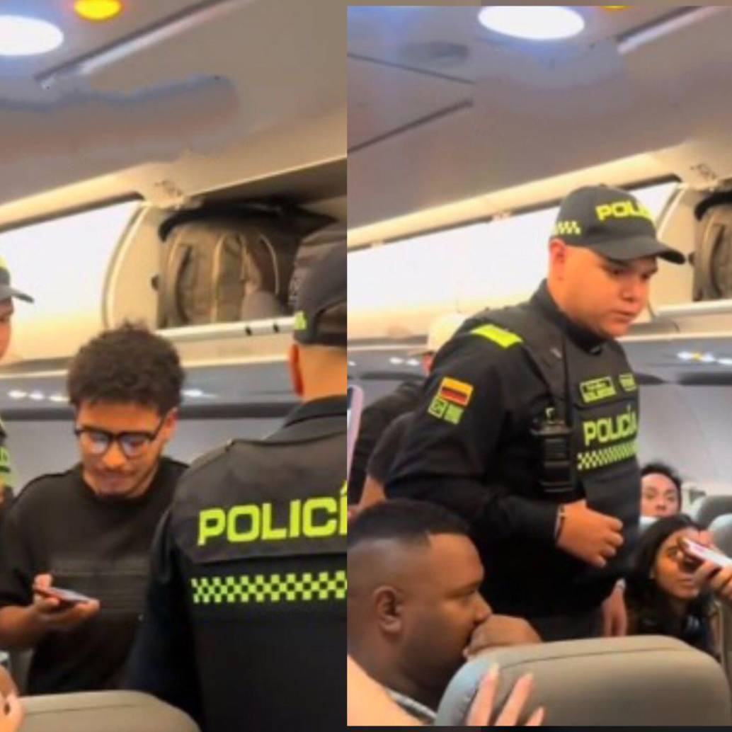 El joven fue abordado por dos policías quienes le pidieron que bajara del avión. Foto: Captura de video 
