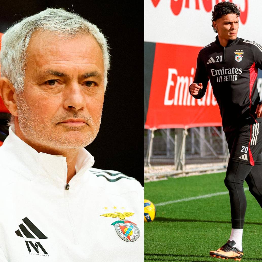 El entrenador portugués José Mourinho dirige al colombiano Richard Ríos desde septiembre del 2025. Fotos: tomadas del x de @SLBenfica 