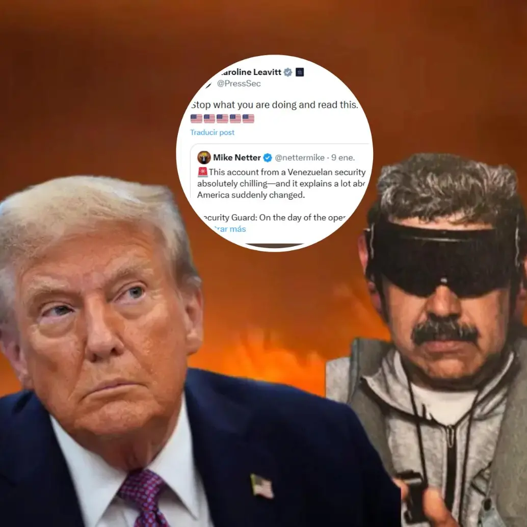 Donald Trump, Nicolás Maduro y el post en X publicado por la secretaria de prensa de Estados Unidos. composición EL COLOMBIANO