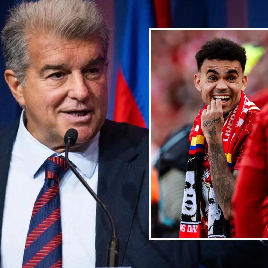 El presidente del Barcelona, Joan Laporta, y el futbolista colombiano Luis Díaz. FOTOS: Tomadas de X @FCBarcelona y @LFC