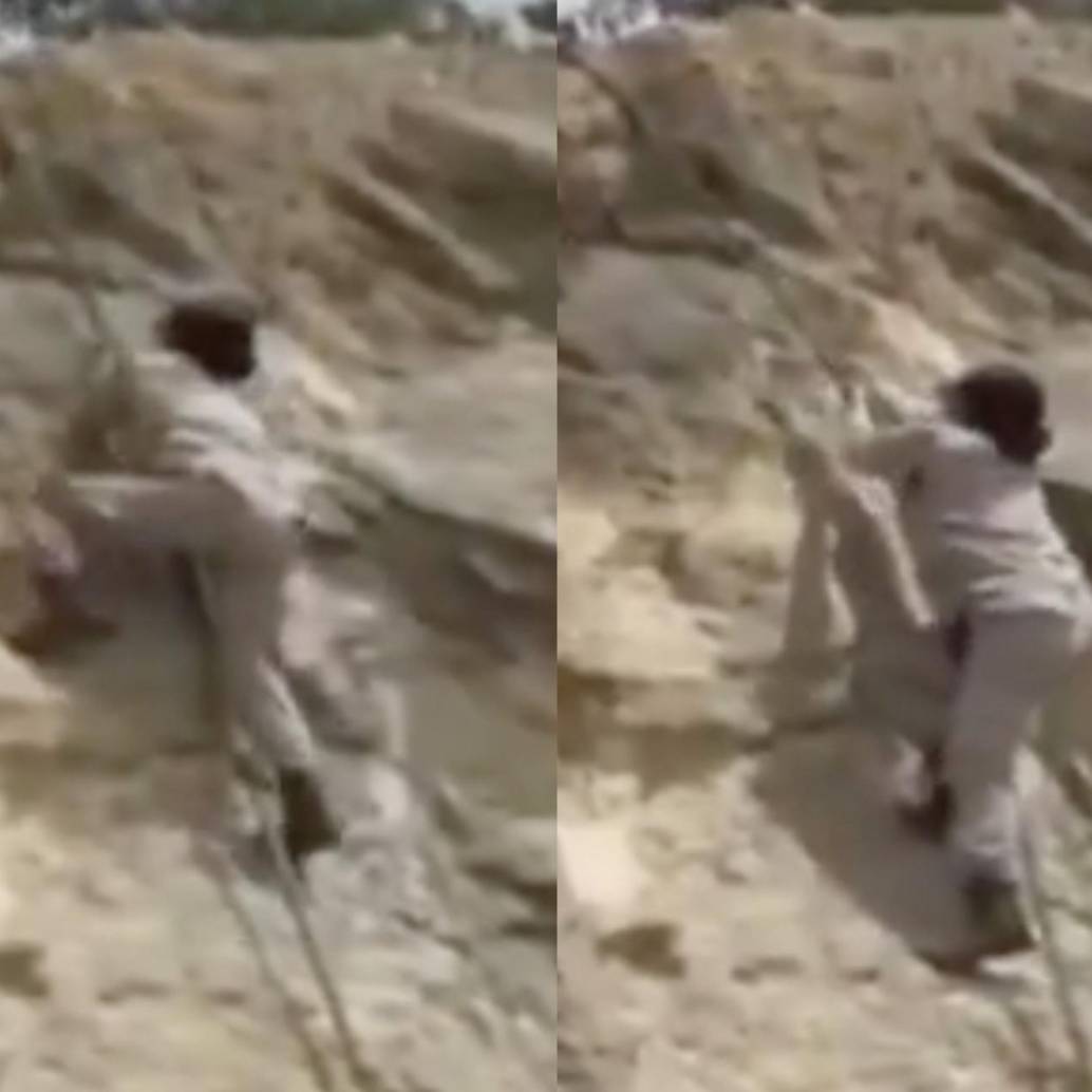 La menor intentaba escalar una roca instantes antes de caer al vacío. FOTOS: REDES SOCIALES/X