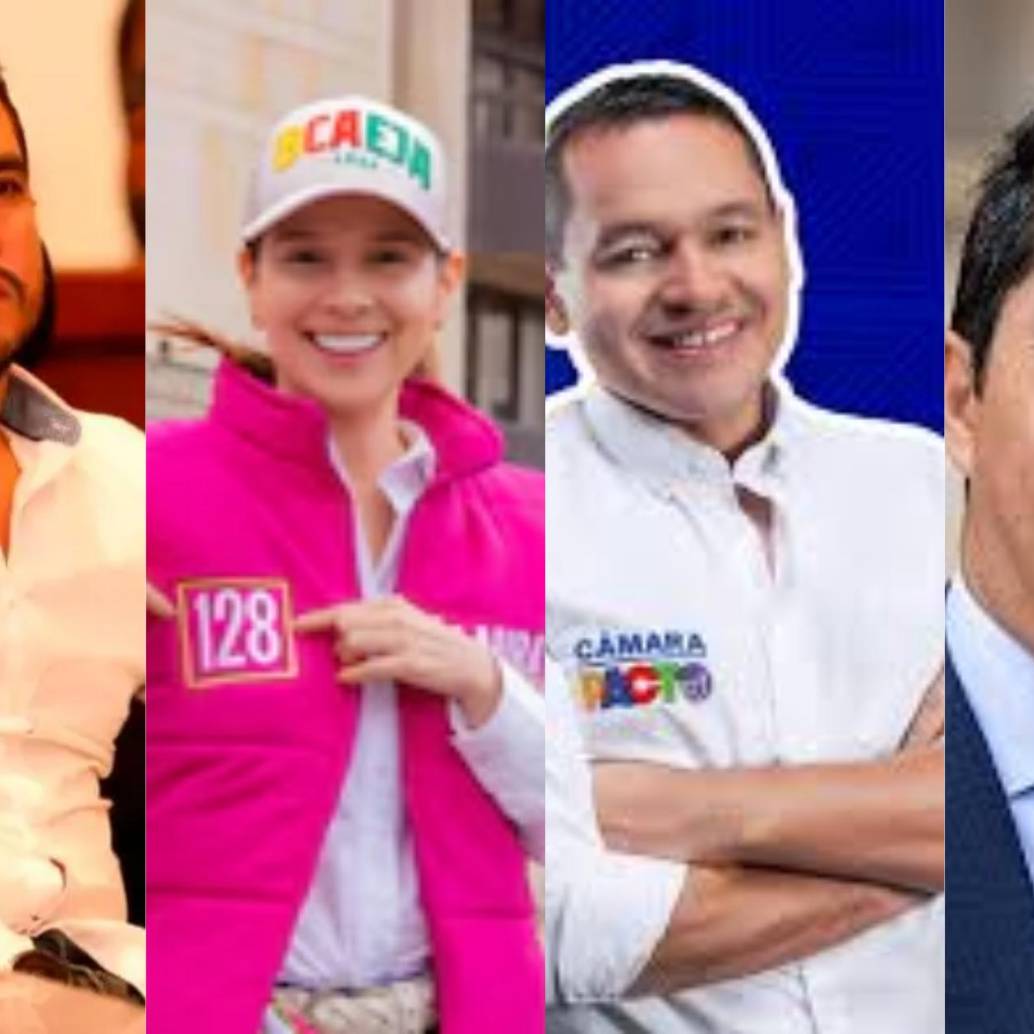 Daniel Quintero junto a algunos de los aspirantes del Pacto Histórico que respaldó durante la consulta interna, entre ellos Álex Flórez, Laura Ahumada, Alejandro Ocampo y Pedro Flórez. FOTOS: COLPRENSA Y REDES.