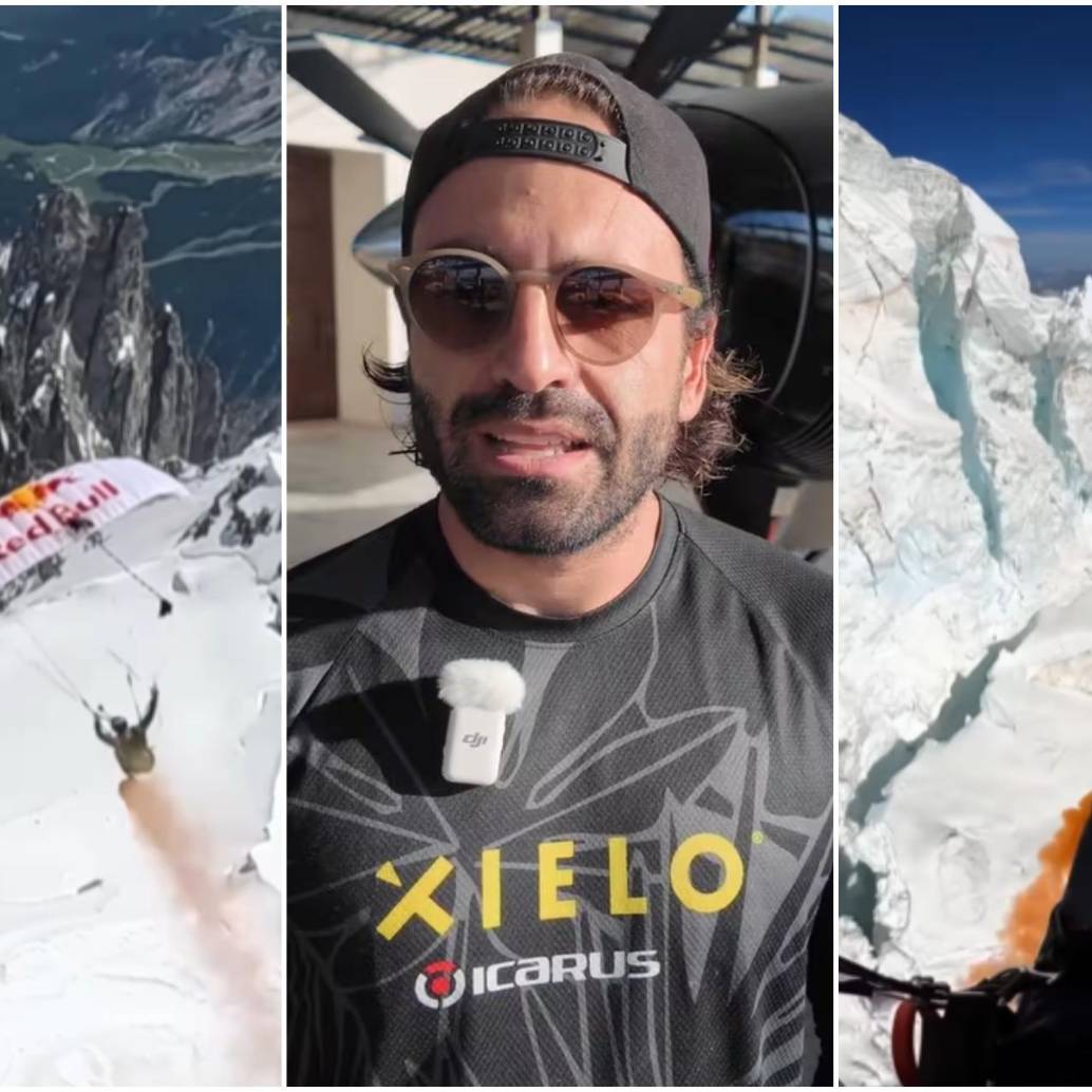 El paracaidista profesional colombiano que cuenta con varios récords, sumó otro a su lista de aventuras extremas, esta vez en el imponente Mont Blanc. FOTO: Redes sociales Nicolás Rubio @niko_xielo