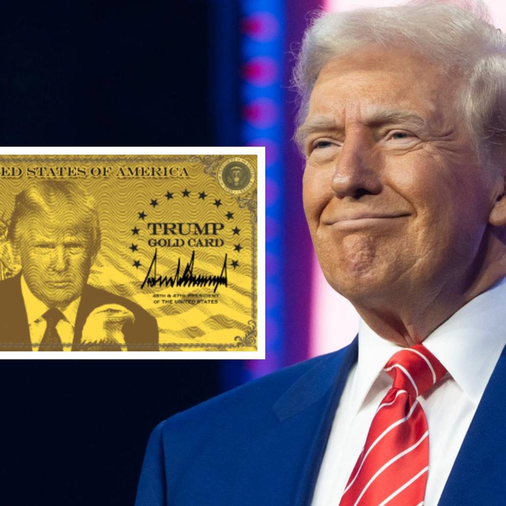 El presidente Donald Trump lanzó oficialmente su visa “tarjeta dorada”, una nueva vía de inmigración que permitirá a los extranjeros pagar un millón de dólares para acelerar su solicitud de visa. FOTO: Getty y página trumpcard.gov