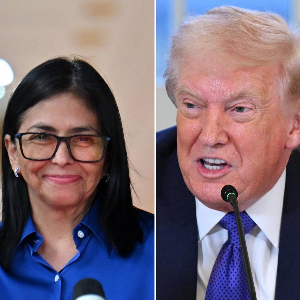 Delcy Rodríguez y Donald Trump. Foto: AFP.