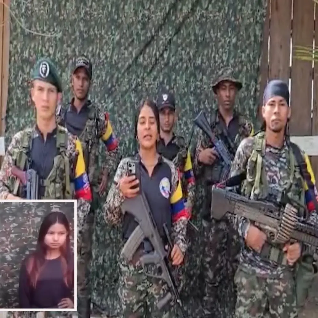 Adelante, las jóvenes retenidas por las Disidencias. Atrás, estracto del video donde confirmaban el secuestro de las niñas. FOTO: imagen tomada de redes sociales.