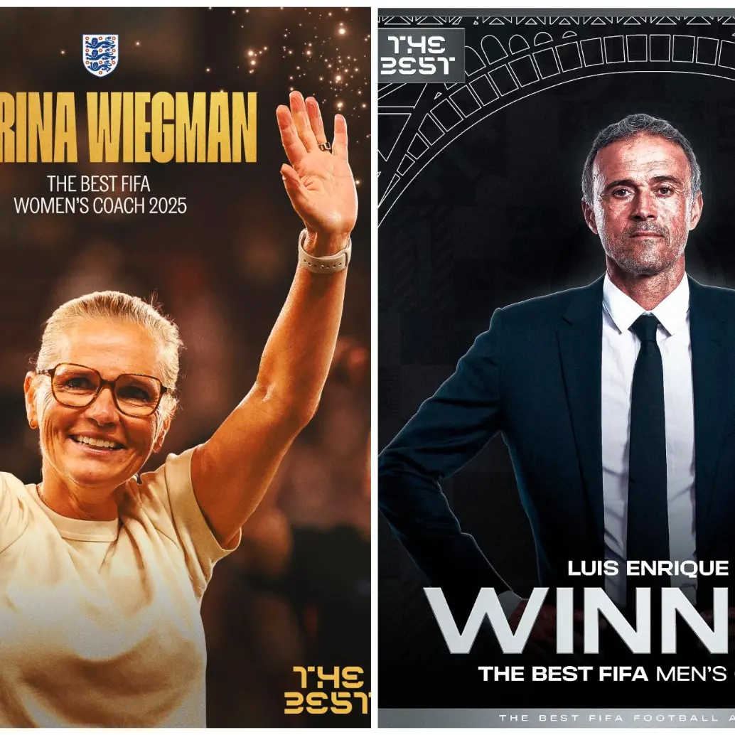 Sarina Wiegman y Luis Enrique recibieron el premio The Best a mejor entrenador del año. Foto: tomada de redes @Lionesses y @PSG_inside
