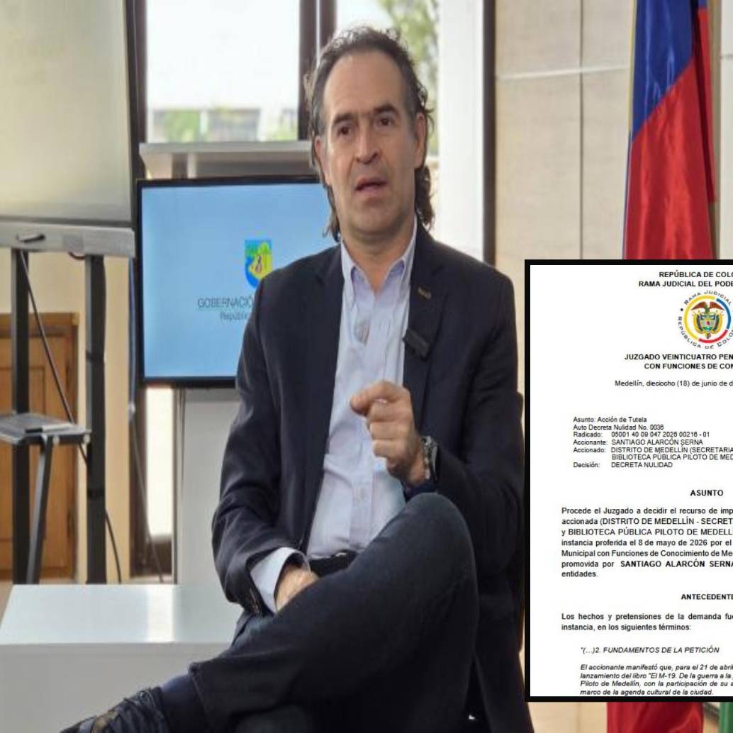 Adelante, la decisión judicial. Atrás, el alcalde de Medellín Federico Gutiérrez. Foto: Sebastián Carvajal.