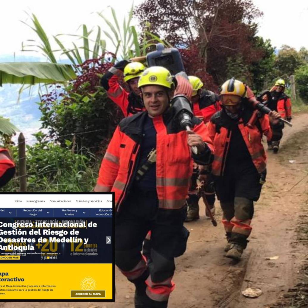Adelante, la nueva plataforma Sirmed. Atrás, bomberos de Medellín atendiendo una emergencia. FOTOS: Laura Rosa Jiménez Valencia y tomada de redes sociales