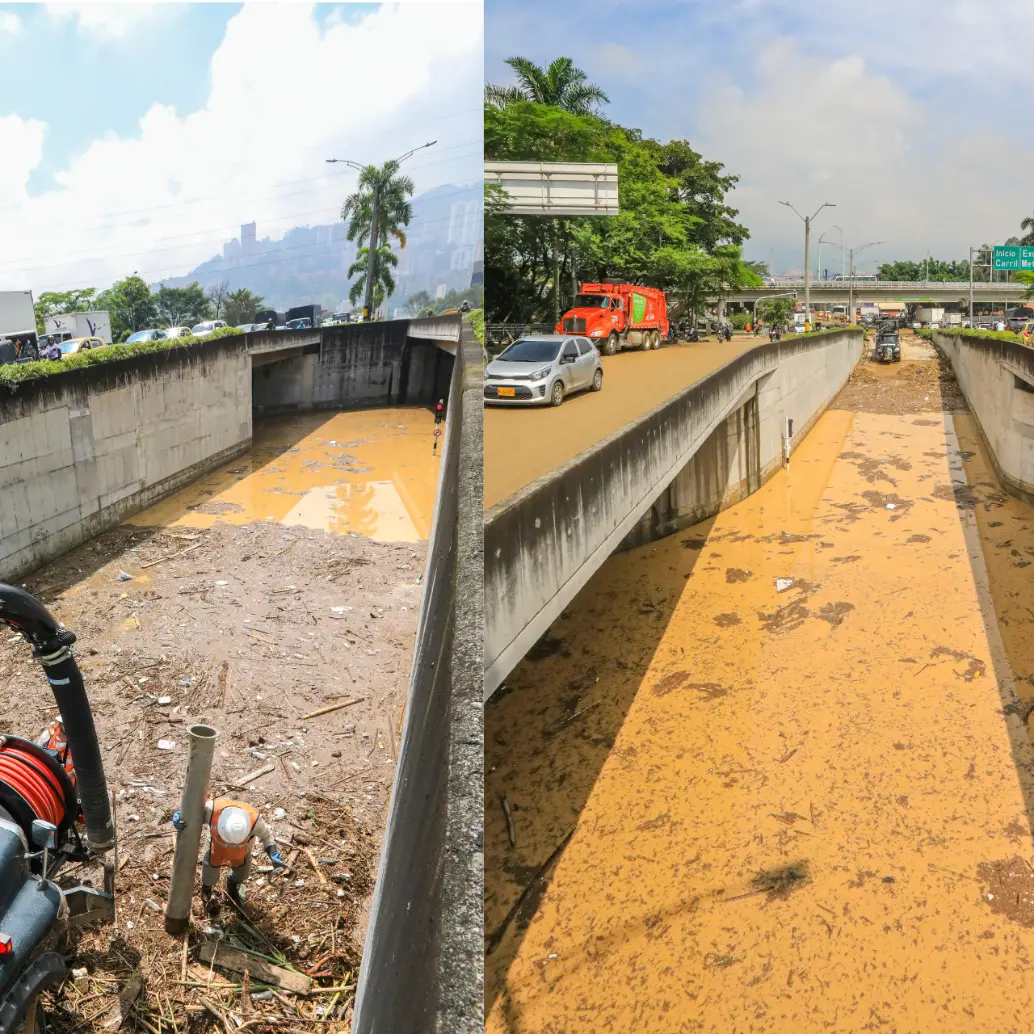 Inundación del deprimido del Metroplús en Industriales. FOTO: ESNEYDER GUTIERREZ