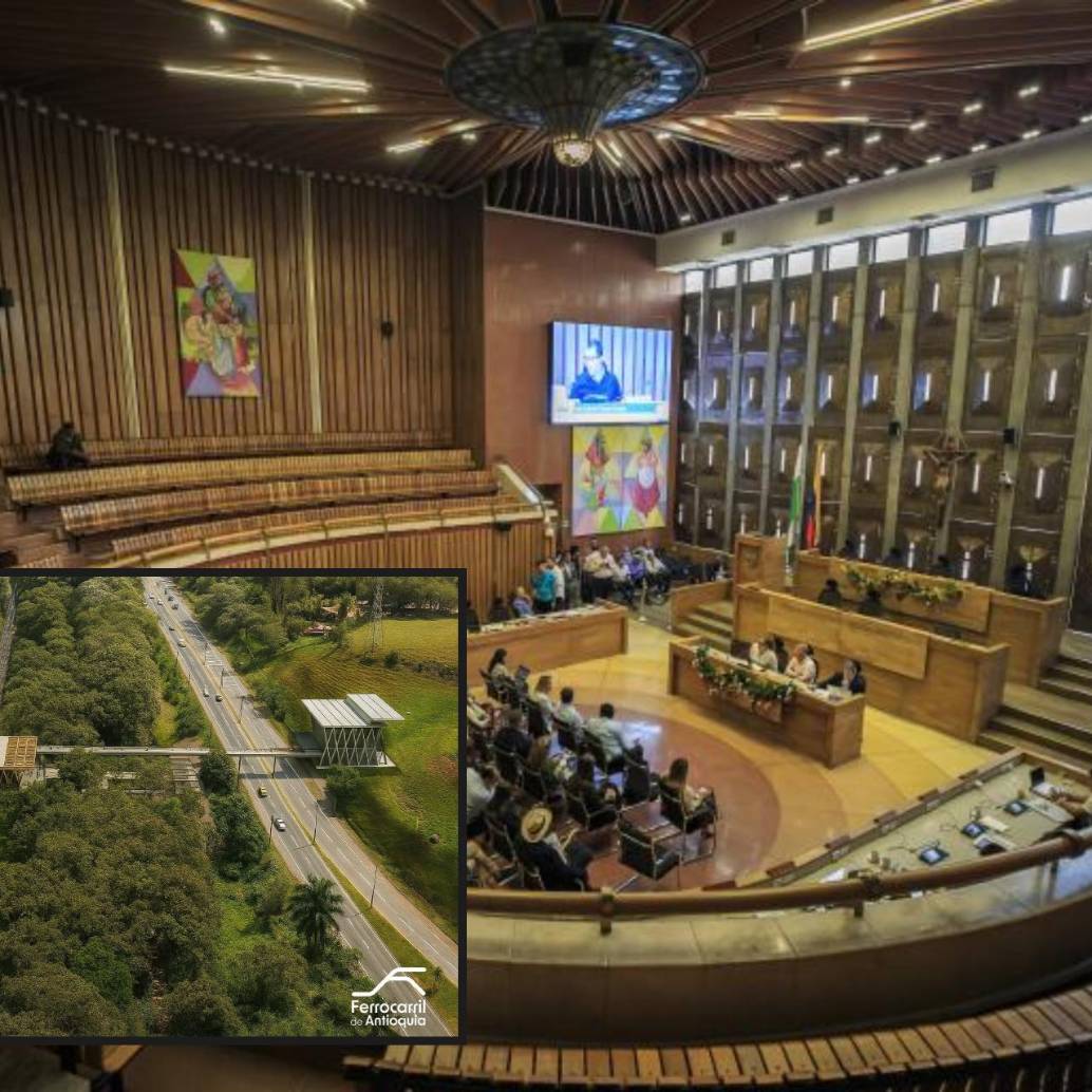 Imagen de referencia de la Asamblea departamental de Antioquia. Adelante, una de las futuras estaciones del tren hacia Barbosa. Foto: Andrés Camilo Suárez Echeverry y Cortesía.