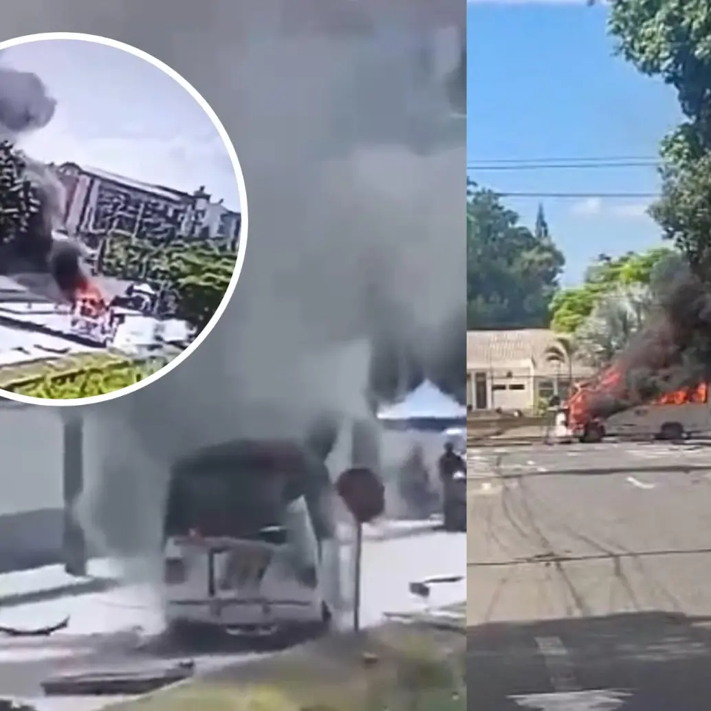 El video de seguridad captó el momento en que un hombre desciende de un bus cargado con explosivos segundos antes de la detonación. Foto: tomada de redes sociales
