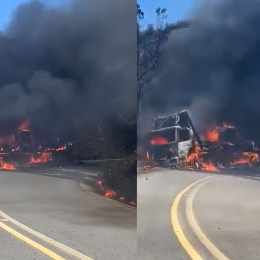 Camión del D1 quemado en Anorí. FOTO: CAPTURA DE VIDEO REDES SOCIALES