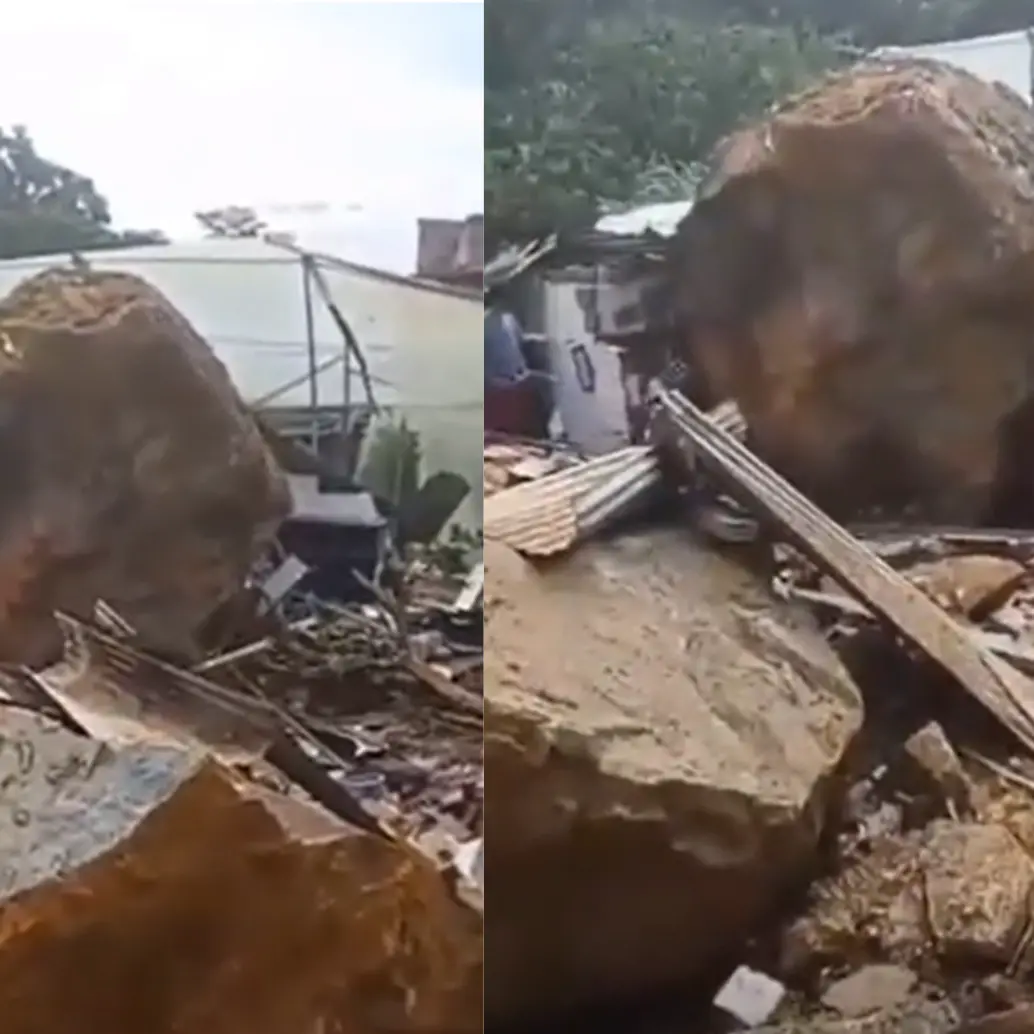 Roca cayó sobre una vivienda en El Pesebre, comuna 13 de Medellín. FOTO: CAPTURA DE VIDEO