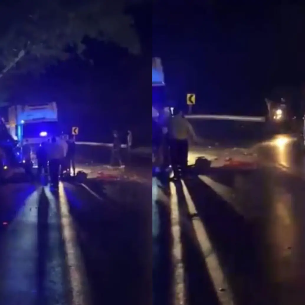Un grupo de personas auxiliaba a un motociclista que tuvo un accidente previo al paso del camión. Foto: Redes sociales.