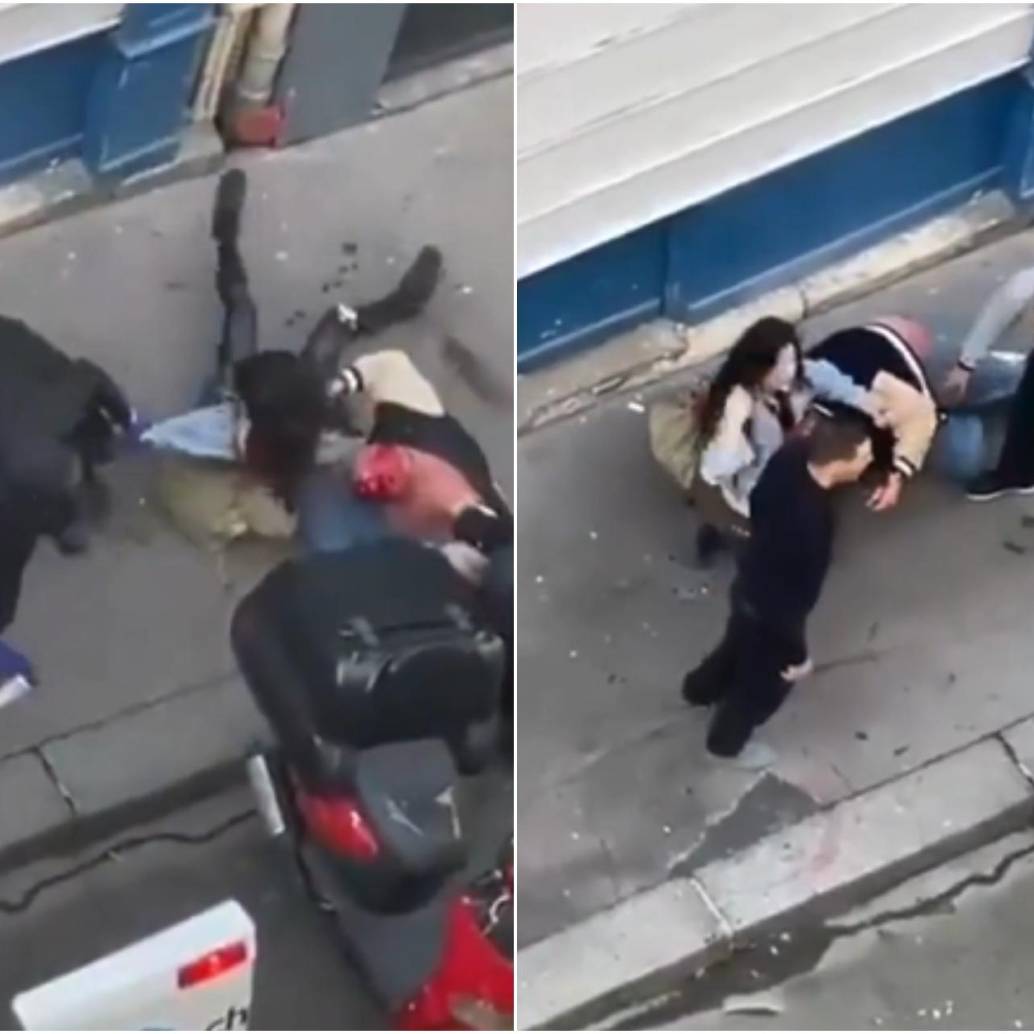 Secuencia de como los encapuchados pelearon y forcejearon contra la mujer y su pareja para intentar llevársela en esa furgoneta de color blanco. FOTO: CAPTURA VIDEO REDES SOCIALES