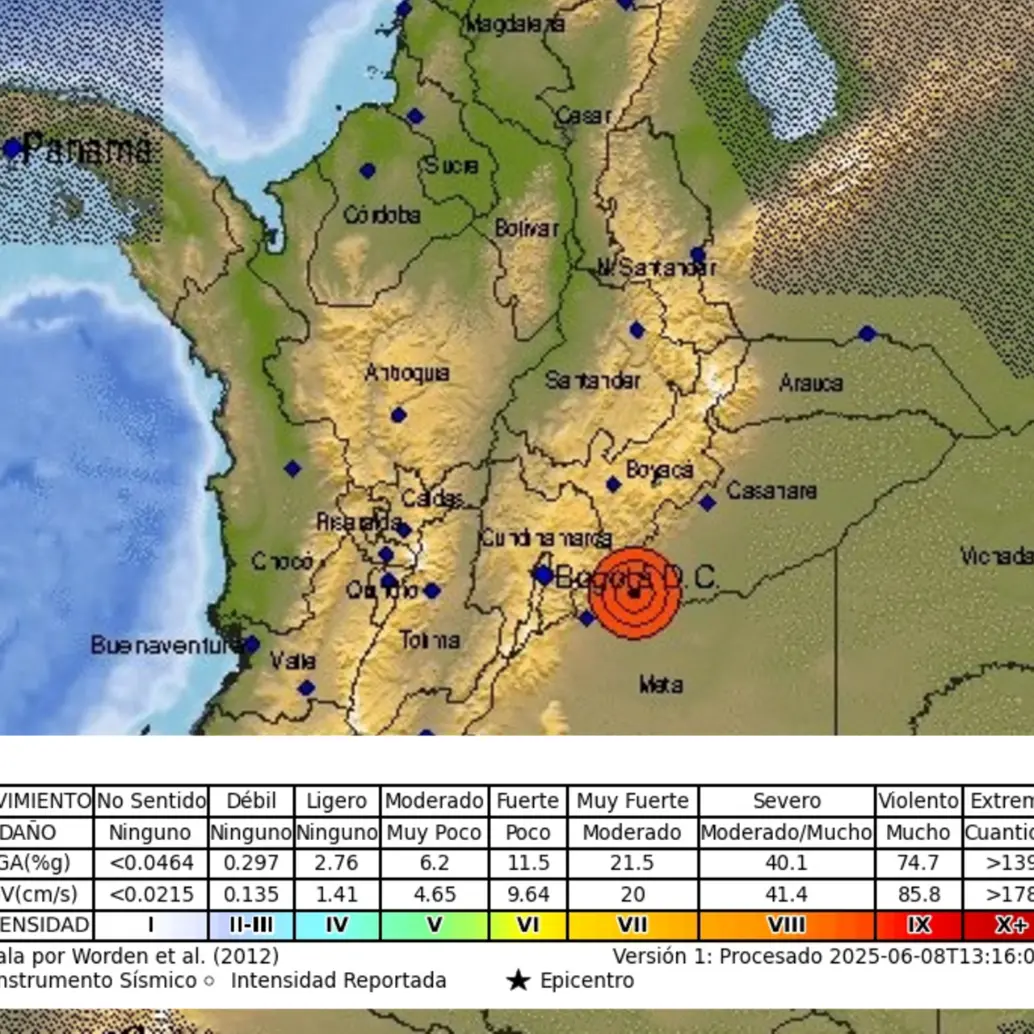 Temblor en Colombia el domingo 8 de junio. Foto: Servicio Geológico Colombiano