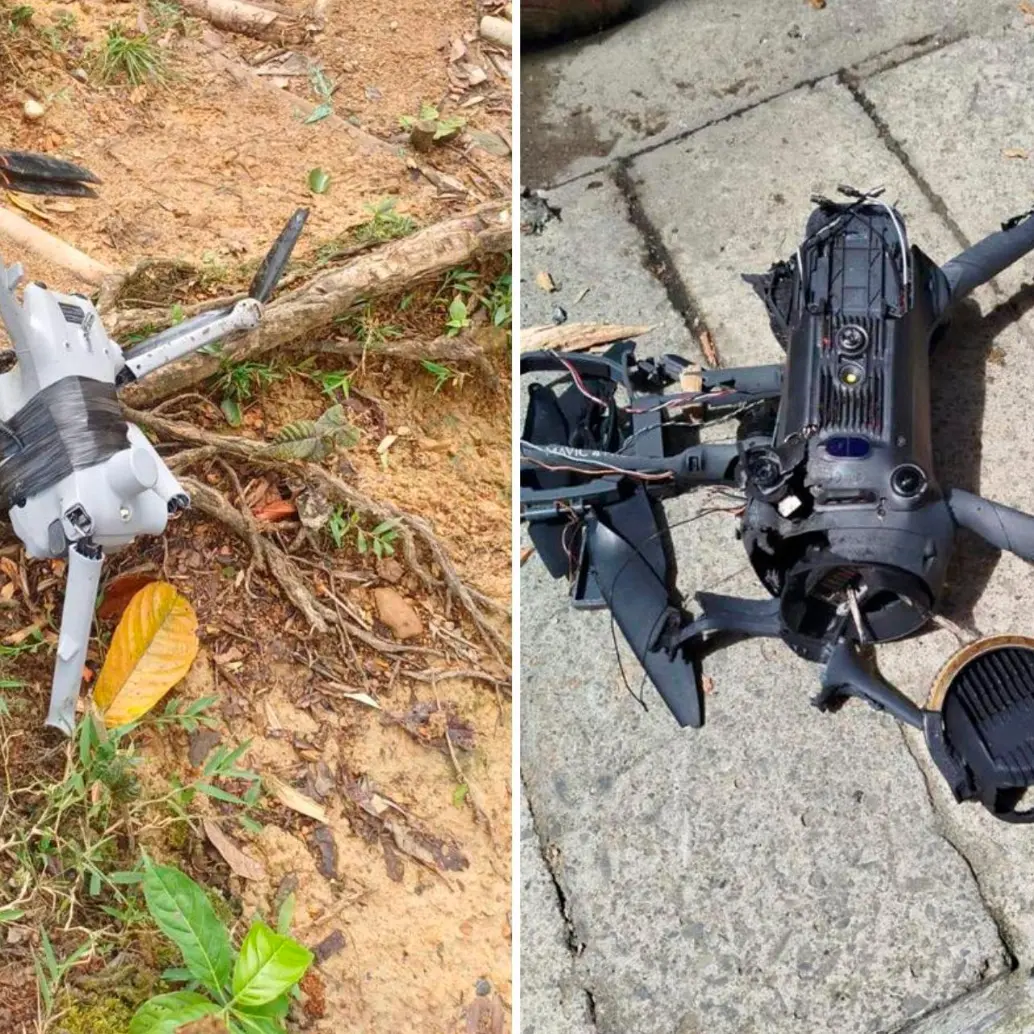 Según una publicación en X, estos serían dos de los drones derribados por el Ejército Nacional Foto: redes sociales.